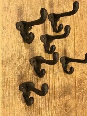 Six (6) Cast Iron Rustic Brown 2 3/4" tall Double Wall Hooks Six (6) 0170-01202